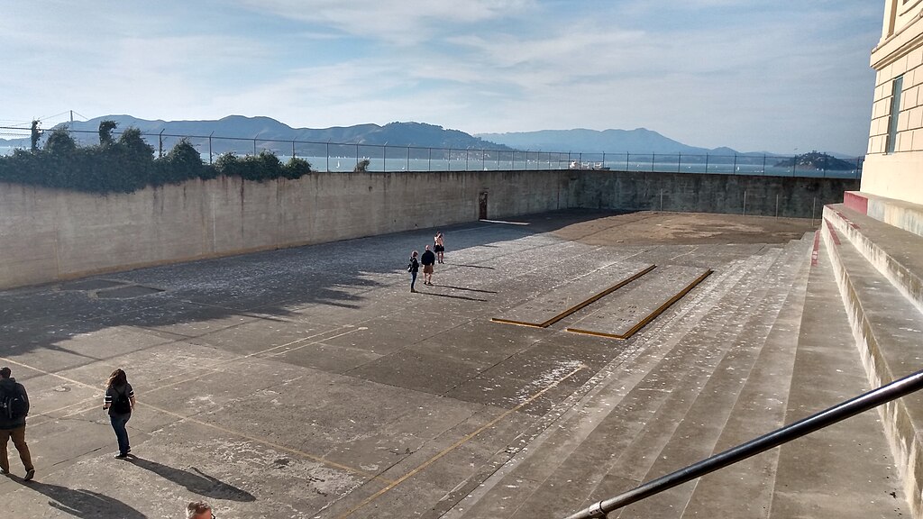 Alcatraz recreation yard with San Francisco Bay views